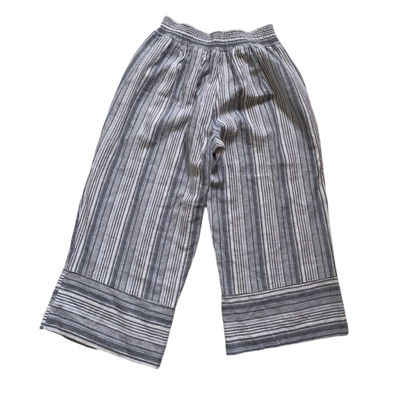 Land N Sea Blue White Linen Blend Strip Crop Wide Leg Nautical Pants Medium - Picture 5 of 8